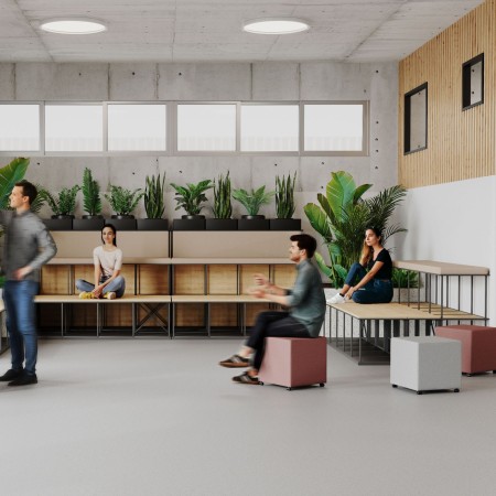 Bancs modulaires avec 4 places pour étudiants en université et autres formations en Suisse design saar