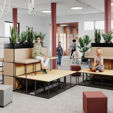 Banc modulaire professionnel 4 modules avec panneau acoustique Saar Steps 2