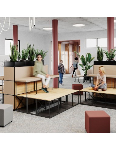 Espace d'accueil avec gradins professionnels Saar en métal et bois ambiance moderne