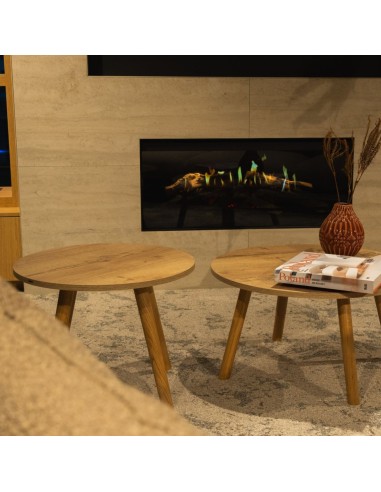 Tables basses rondes bois près cheminée - Tables:coffee