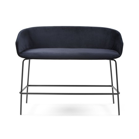 Banquette haute bleu marine tapissée avec piètement métallique noir, vue de face - Oxco small