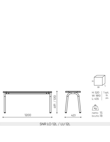 Schéma technique banc Spin LU 12L dimensions