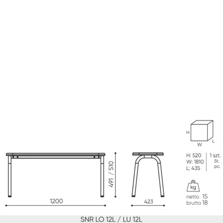 Schéma technique banc Spin LU 12L dimensions