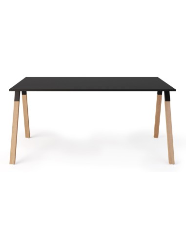 Table rectangulaire plateau noir et pieds bois - Orte