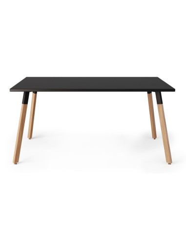 Table cafétéria entreprise Orte plateau noir pied bois massif et métal