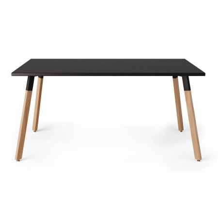 Table cafétéria entreprise Orte plateau noir pied bois massif et métal