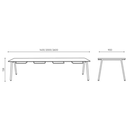 Dimensions table de cantine rectangulaire - Orte