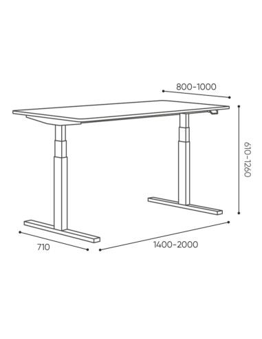 Dimensions structure bureau assis debout - Tables:hr