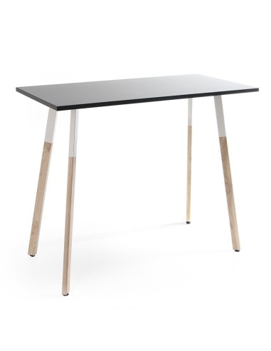 Table haute rectangulaire plateau bois et pieds bois - Orte