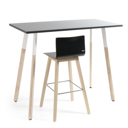 Table haute rectangulaire plateau bois et pieds bois - Orte