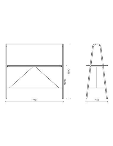 Dimensions table haute structure métal - Spin