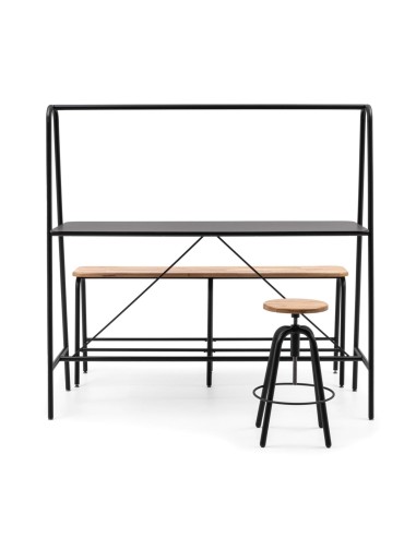 Table haute avec banc bois intégré - Spin