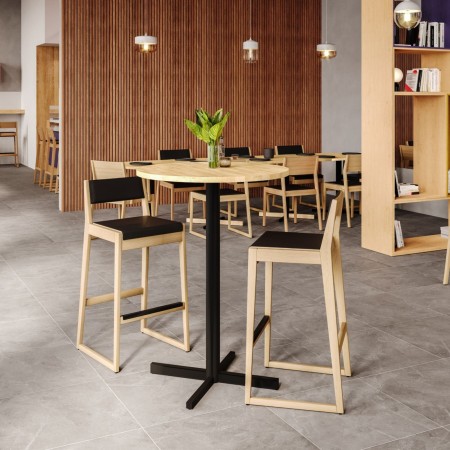 Table ronde pied central croix métal et bois - Tables:croix 2