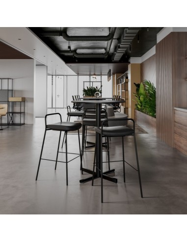 Tables hautes alignées en espace restauration - Tables:croix