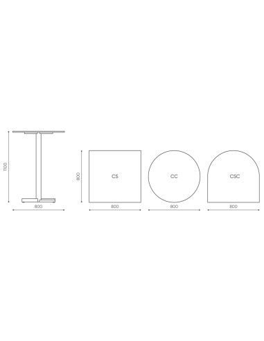 Dimensions table ronde pied central - Tables:croix