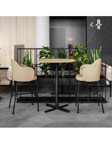 Tables hautes rondes avec assises en espace lounge - Tables:croix