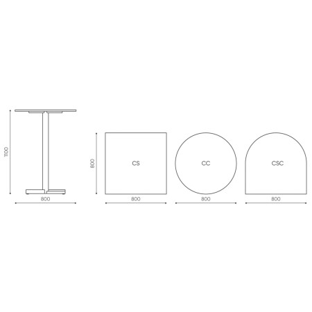 Dimensions table carrée pied central - Tables:croix