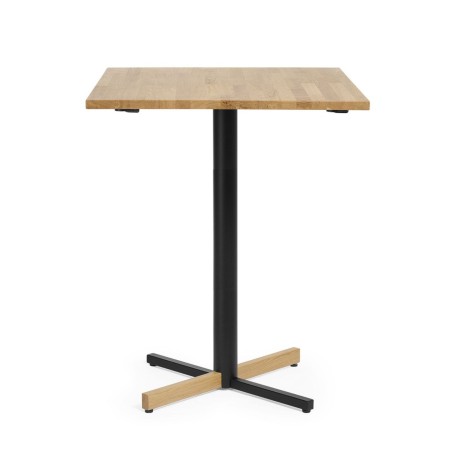Table haute carrée plateau bois et pied central - Tables:croix