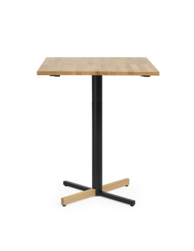 Table haute carrée plateau bois et pied central - Tables:croix