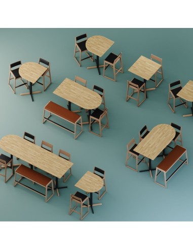 Ensemble tables et bancs en vue aérienne - Tables:croix