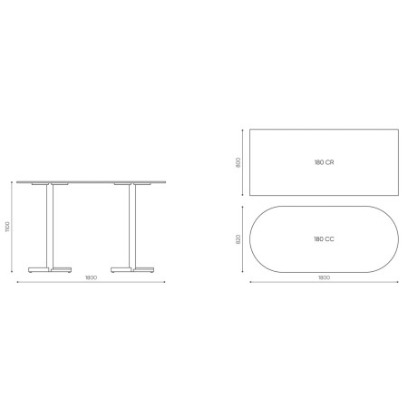 Dimensions table rectangulaire pied central - Tables:croix