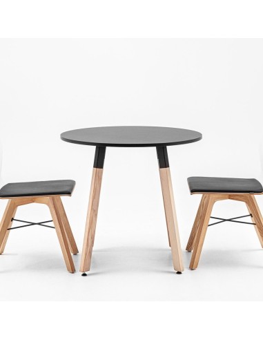 Table ronde avec tabourets design bois - Spin