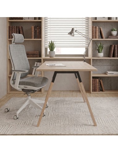 Bureau fixe Orte avec plateau bois clair pied bois massif avec structure métal