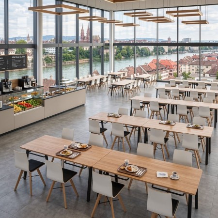 Table de cantine design plateau bois et pieds métal - Orte 2