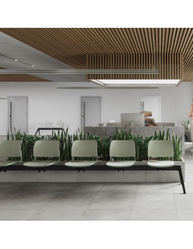 Salle d'attente à Genève avec poutre noire banc Volo structure porteuse alignement 5 places