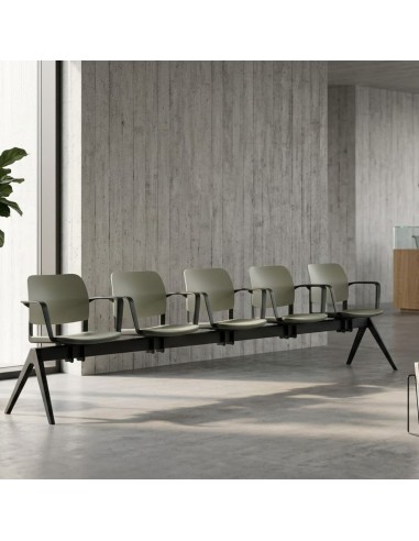 banc Volo 5 places accoudoirs arrondis pour salles d’attente en Suisse design