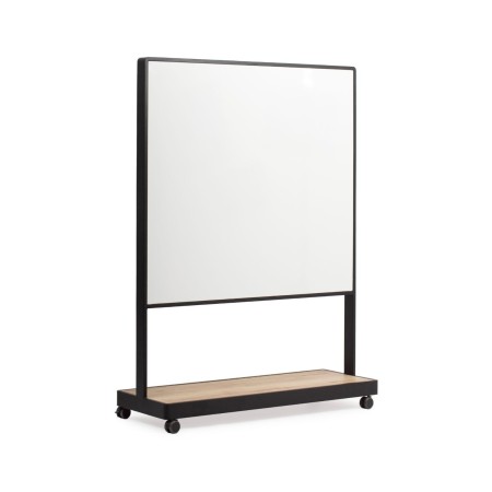 Tableau blanc mobile grand format cadre noir avec base bois sur roulettes Multiwall MW SS B