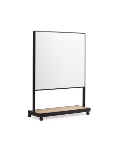 Tableau blanc mobile grand format cadre noir avec base bois sur roulettes Multiwall MW SS B