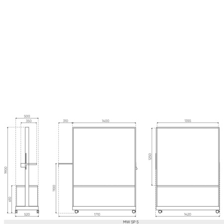 Plan dimensions mur mobile Multiwall MW SP S hauteur 1900 mm largeur 1420 mm avec pupitre 1710 mm.