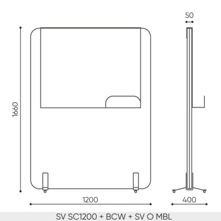 Plan dimensions écran acoustique mobile Selva SV mobile board 1660 mm hauteur 1200 mm largeur 400 mm