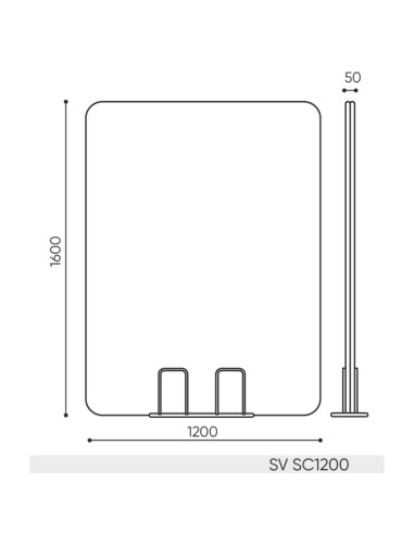 Plan dimensions cloison acoustique Selva Free SV SC1200 largeur 1200 mm hauteur 1600 mm épaisseur 50 mm.