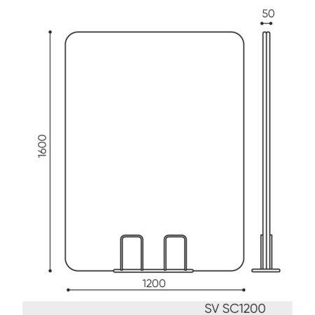 Plan dimensions cloison acoustique Selva Free SV SC1200 largeur 1200 mm hauteur 1600 mm épaisseur 50 mm.