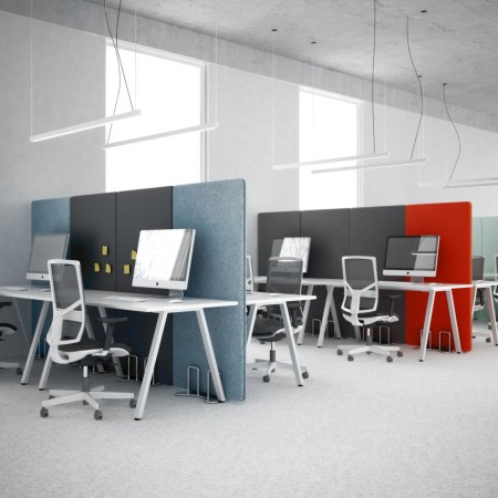 Cloison acoustique autoportante tissu jaune avec pieds métal noirs Selva Free SV SC800. 2