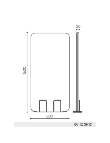 Plan dimensions cloison acoustique Selva Free SV SC800 largeur 800 mm hauteur 1600 mm épaisseur 50 mm.