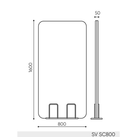 Plan dimensions cloison acoustique Selva Free SV SC800 largeur 800 mm hauteur 1600 mm épaisseur 50 mm.