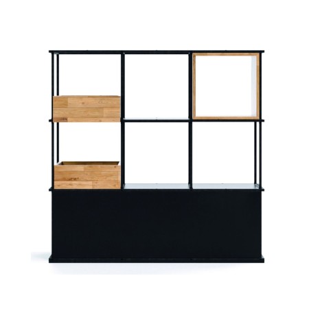 Étagère modulable 3x3 en acier noir avec modules bois Saar Modules SM BS 3x3.