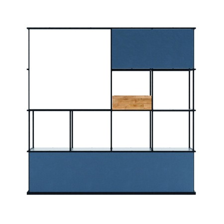 Étagère modulable 4x4 en acier noir avec panneaux tissu et modules bois Saar Modules SM BS 4x4.
