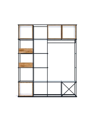 Étagère vestiaire modulable 4x5 en acier noir avec penderie intégrée Saar Modules SM CS.