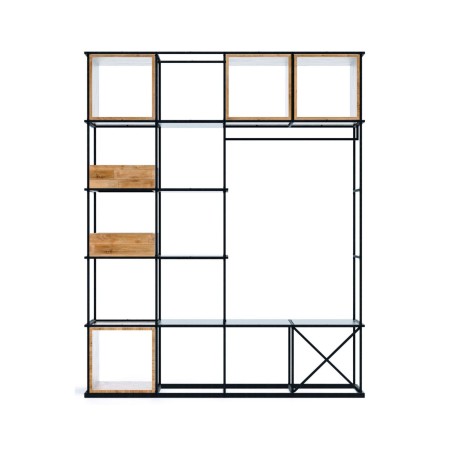 Étagère vestiaire modulable 4x5 en acier noir avec penderie intégrée Saar Modules SM CS.