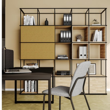 Étagère modulaire Saar Modules 5x5 en acier avec support écran intégré. 2