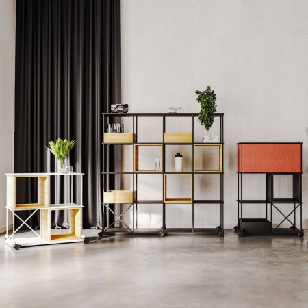 Rangement mobile Saar près d’un espace projet dans des bureaux à Lausanne.