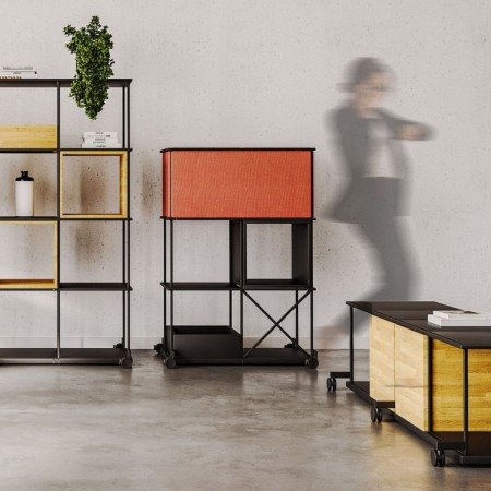 Étagère mobile Saar SM RS 2x3 en acier sur roulettes, finition noire. 2