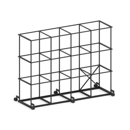 Étagère mobile Saar SM RS 4x3 en acier sur roulettes, structure ouverte noire.