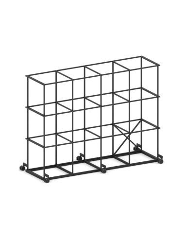 Étagère mobile Saar SM RS 4x3 en acier sur roulettes, structure ouverte noire.