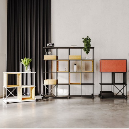 Bibliothèque Saar SM RS 4x4 sur roulettes, structure acier noir. 2