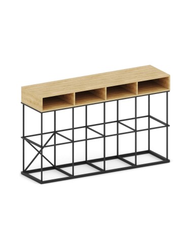 Comptoir d’accueil Saar SM CT 4 en acier noir et modules bois.